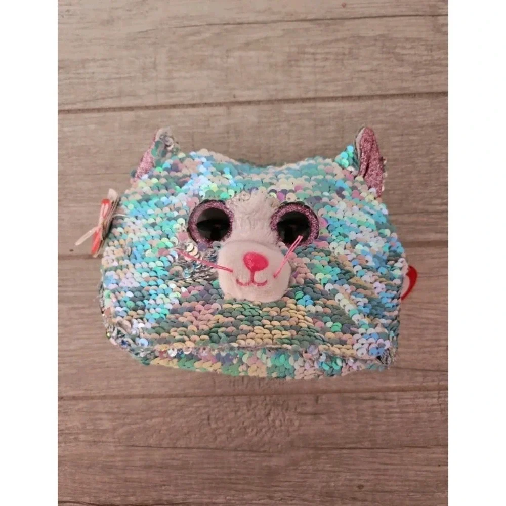 TY Fashion Blue Flippy Sequin Accessory Bag, Cosmetic Bag Whimsy the Cat